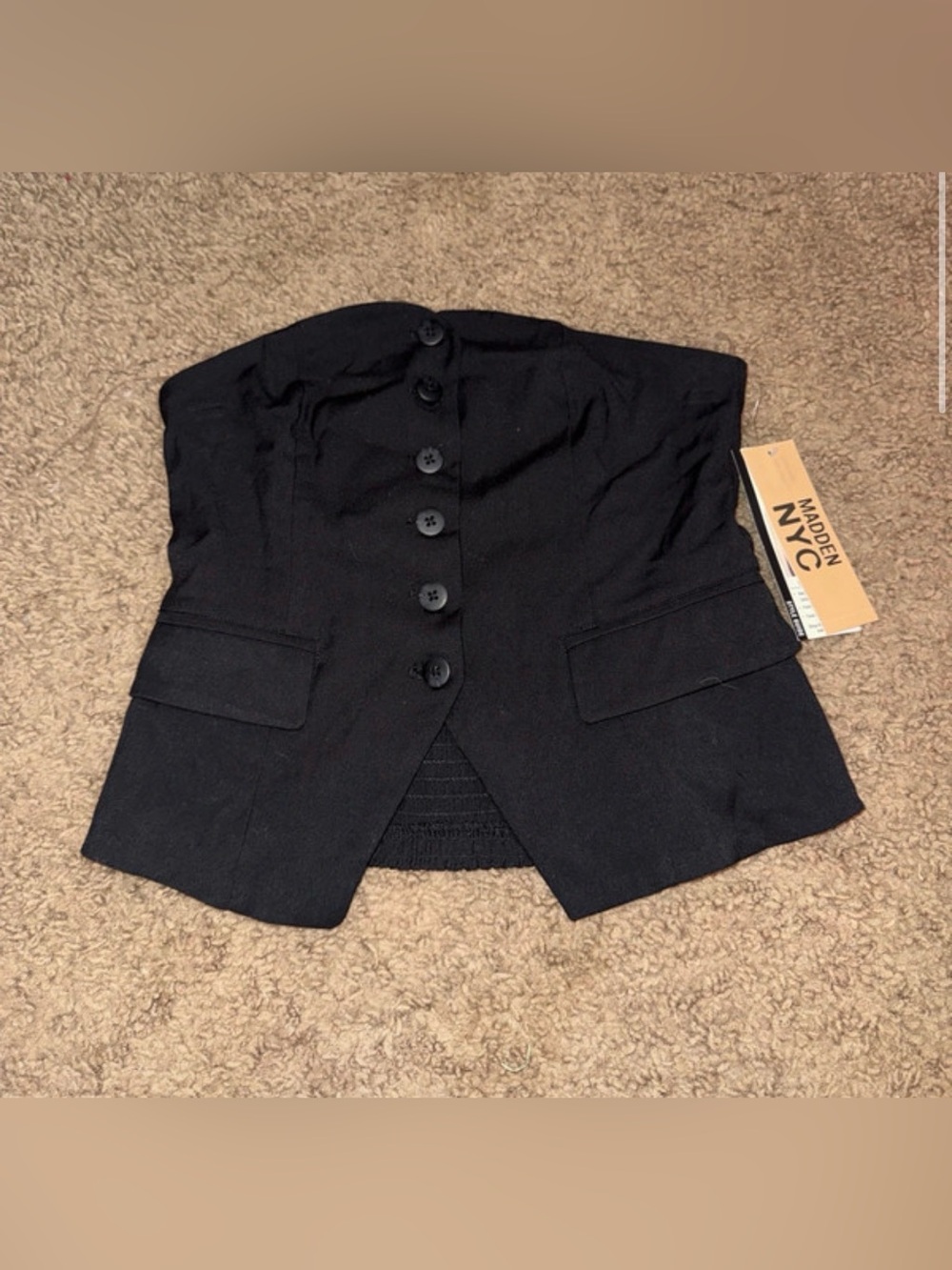 Madden NYC Black Strapless Tailored Bustier Vest